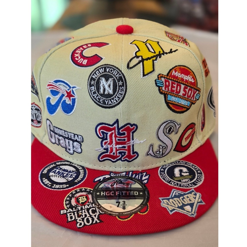Headgear Classics Fitted Hat Mens 7 3/8 Khaki, NWT Negro League Collage HGNL137